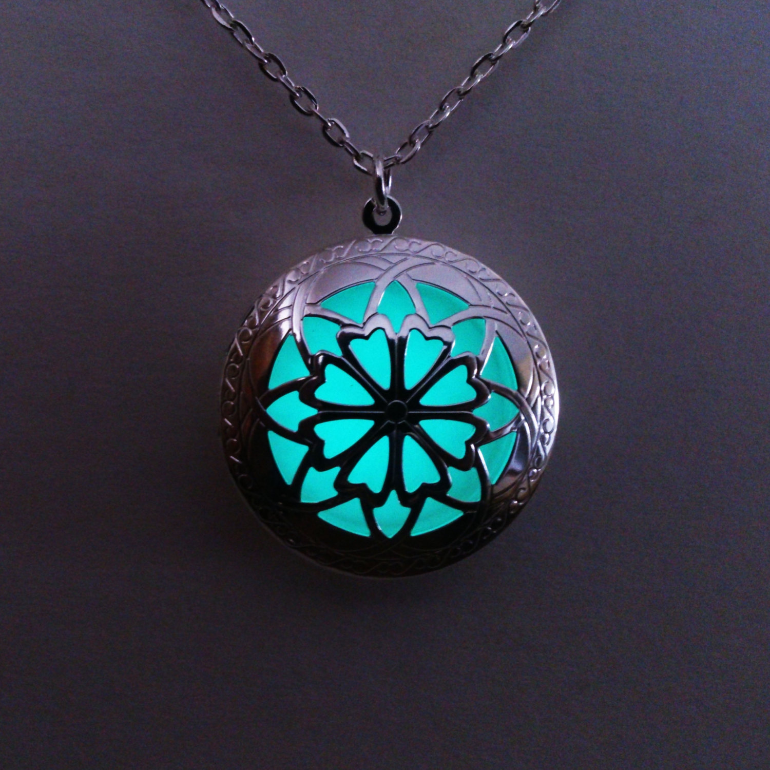Glowing Locket Necklace Aqua Glowing Jewelry Glow In The Dark
